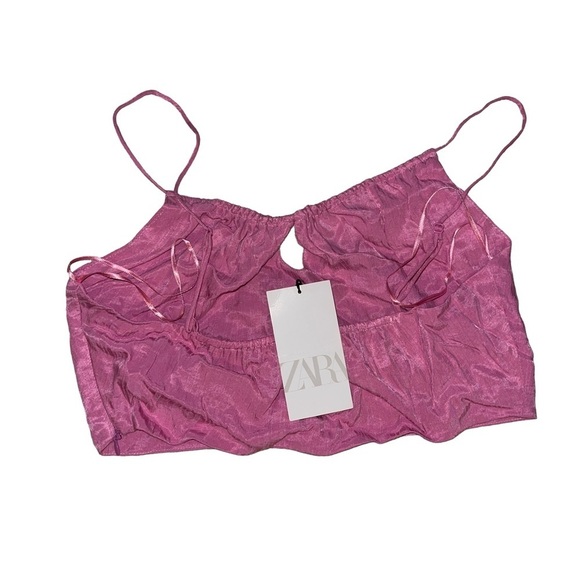 ZARA Pink Satin Flowing Crop Top | Size Large | NWT - Picture 10 of 12